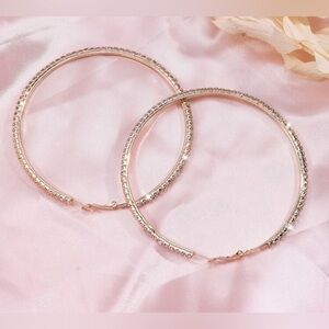 Elegant Goldtone Hoop Earrings Sparkly Rhinestones